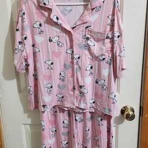 Peanuts Pink Snoopy Womens Pajama Set LARGE